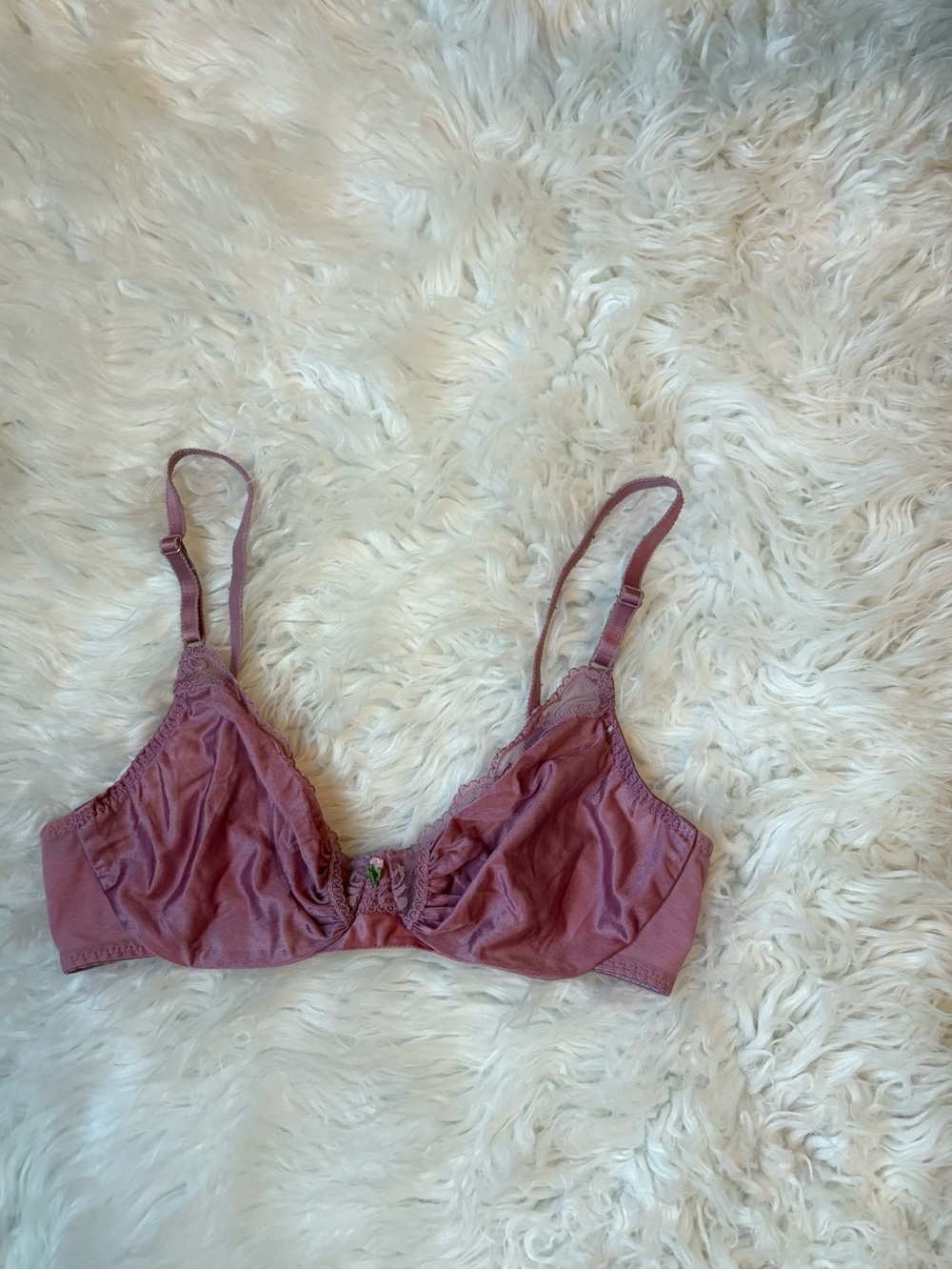 Vintage Dusty Rose/Mauve Maidenform Satin Lace Bra